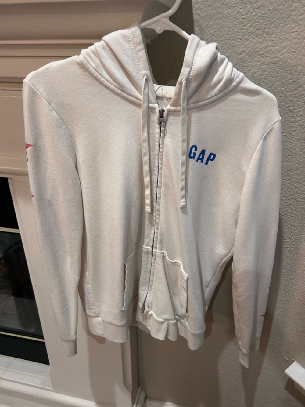 GAP white Zip Hoodie with Blue Logo sz small